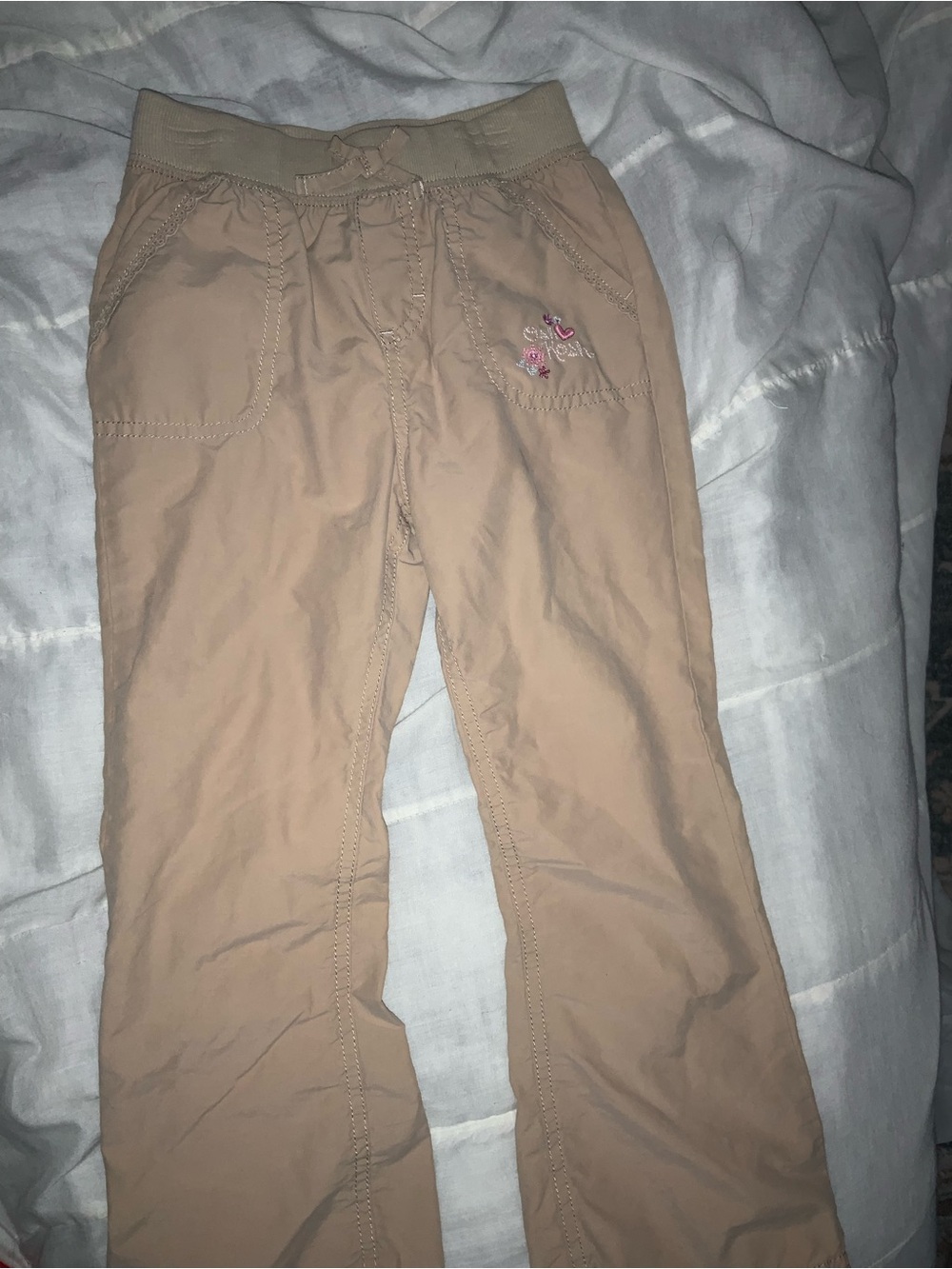 Vintage Y2K Oshkosh Girls size 6 embroidered and lined pants Tan Pink